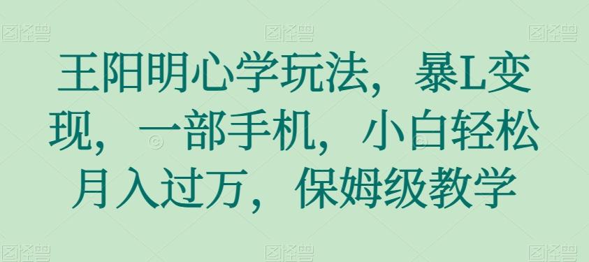 王阳明心学玩法，暴L变现，一部手机，小白轻松月入过万，保姆级教学【揭秘】-轻创副业圈