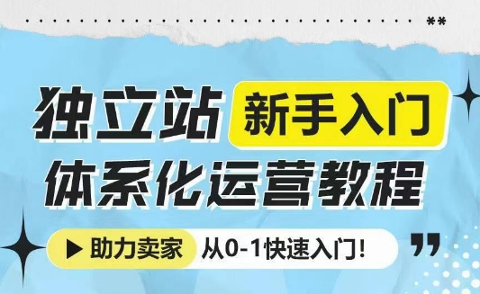 独立站新手入门体系化运营教程，助力独立站卖家从0-1快速入门!-轻创副业圈