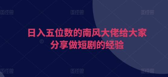 日入五位数的南风大佬给大家分享做短剧的经验-轻创副业圈