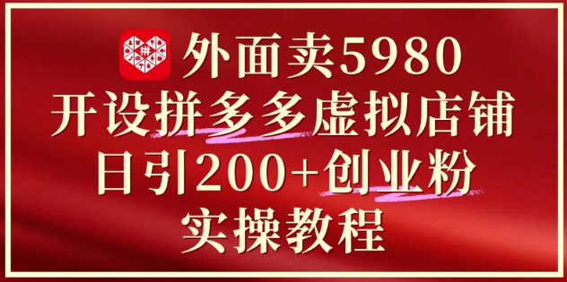 外面卖5980开设拼多多虚拟店铺：单日引流200+创业付费粉实战教程-轻创副业圈