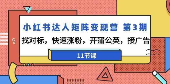 小红书达人矩阵变现营第3期，找对标，快速涨粉，开蒲公英，接广告(11节课)-轻创副业圈