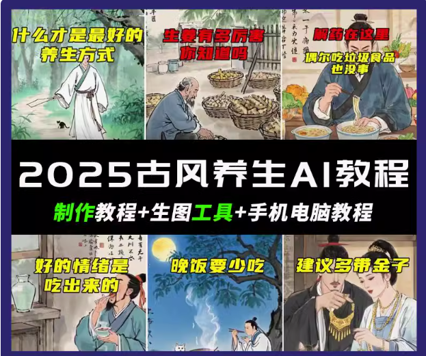 抖音AI古风养生视频教程日入五张 轻松涨粉 10W+-轻创副业圈
