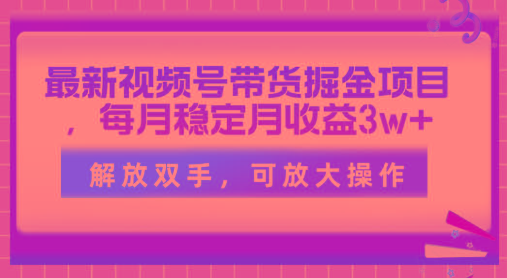 最新视频号带货掘金项目，每月稳定月收益3w+，解放双手，可放大操作-轻创副业圈
