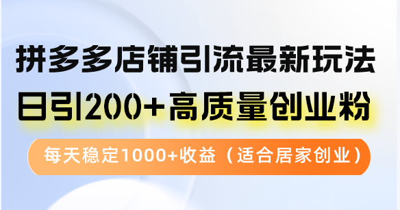 拼多多店铺引流最新玩法，日引200+高质量创业粉，每天稳定1000+收益(…-轻创副业圈
