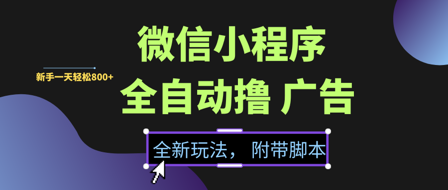 微信小程序挂机撸广告，全新玩法，新手一天轻松800+【附带脚本】-轻创副业圈