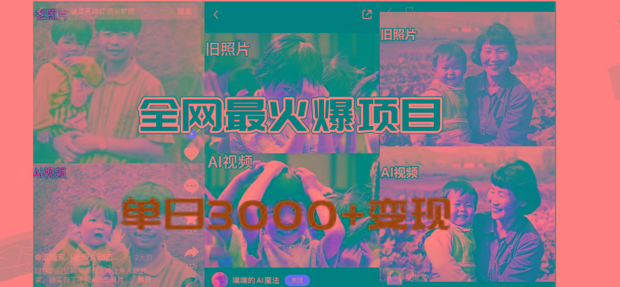 全网爆火的AI让老照片动起来教程，蹭热点日赚3000+，内含免费工具一键…-轻创副业圈