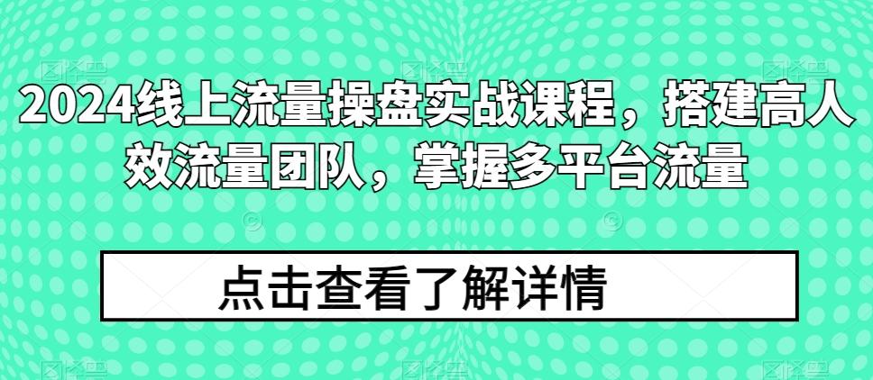 2024线上流量操盘实战课程，搭建高人效流量团队，掌握多平台流量-轻创副业圈