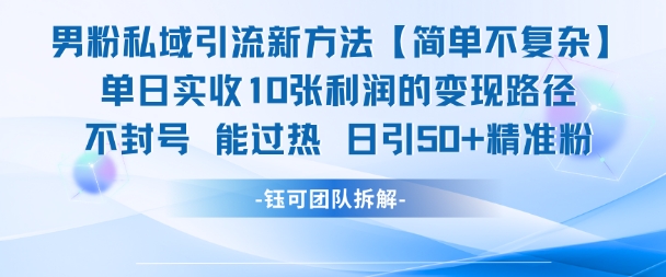 男粉私域引流新方法，单日收10张利润，日引流50+精准粉-轻创副业圈