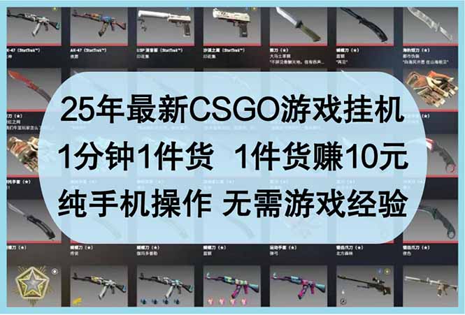 25年最新CSGO游戏挂机，1分钟1件货，1件货赚10元 纯手机操作 无需游戏经验-轻创副业圈