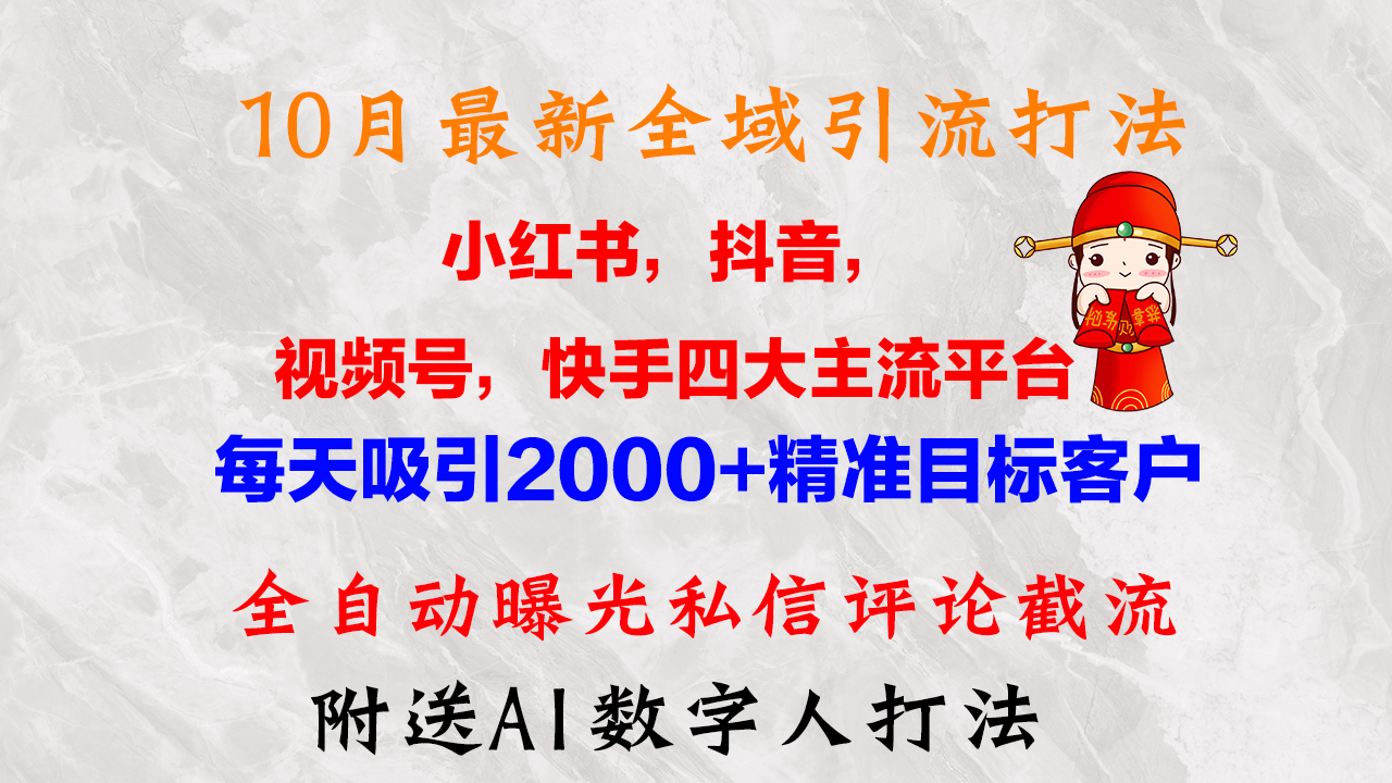 10月最新小红书，抖音，视频号，快手四大平台全域引流，，每天吸引2000…-轻创副业圈
