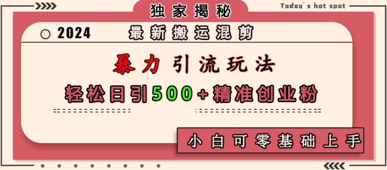 最新搬运混剪暴力引流玩法，轻松日引500+精准创业粉，小白可零基础上手-轻创副业圈