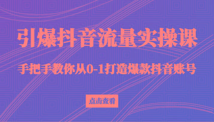 引爆抖音流量实操课，手把手教你从0-1打造爆款抖音账号(27节课)-轻创副业圈