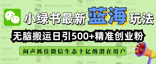 小绿书无脑搬运引流，全自动日引500精准创业粉，微信生态内又一个闷声发财的机会-轻创副业圈