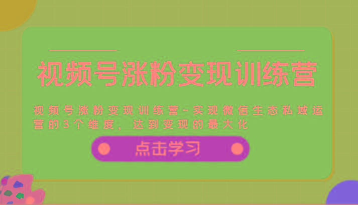 视频号涨粉变现训练营-实现微信生态私域运营的3个维度，达到变现的最大化-轻创副业圈