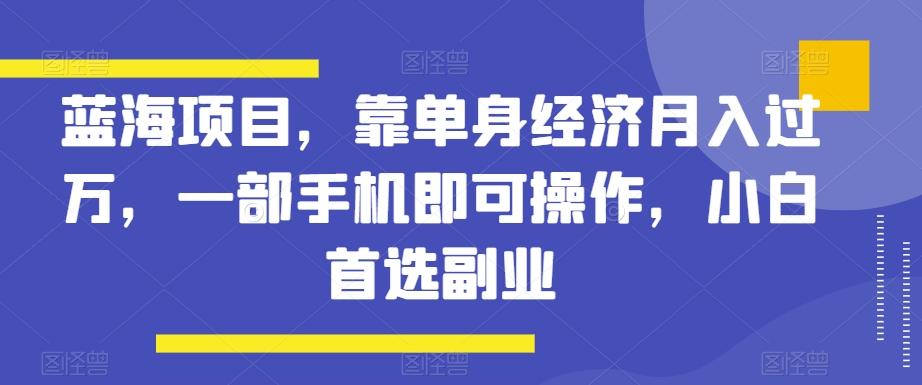 蓝海项目，靠单身经济月入过万，一部手机即可操作，小白首选副业【揭秘】-轻创副业圈