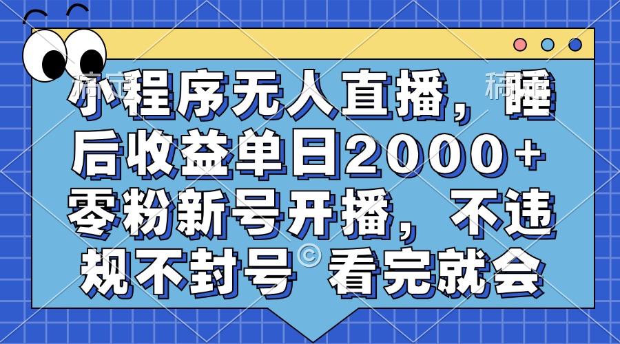 小程序无人直播，睡后收益单日2000+ 零粉新号开播，不违规不封号 看完就会-轻创副业圈