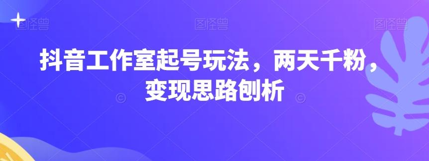 抖音工作室起号玩法，两天千粉，变现思路刨析-轻创副业圈