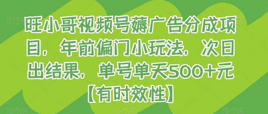 旺小哥视频号薅广告分成项目，年前偏门小玩法，次日出结果，单号单天500+元【有时效性】-轻创副业圈