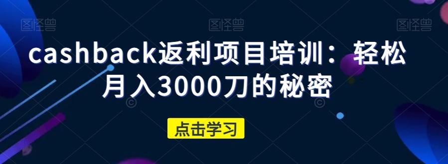 cashback返利项目培训：轻松月入3000刀的秘密-轻创副业圈