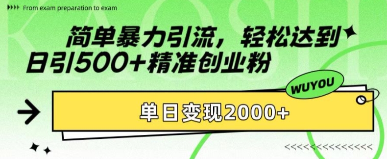 简单暴力引流，轻松达到日引500+精准创业粉，单日变现2k【揭秘】-轻创副业圈