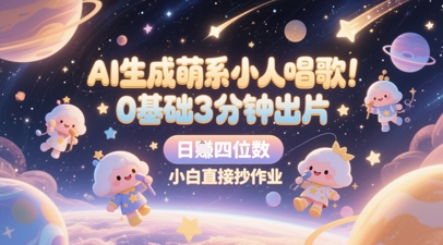 AI生成萌系小人唱歌，0基础3分钟出片，28个作品涨粉8.9W，单条最高19W赞，日入四位数，小白直接抄作业-轻创副业圈
