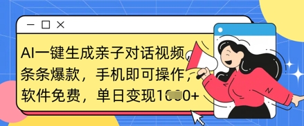 AI一键生成亲子对话视频，条条爆款，一部手机即可操作，单日变现数张-轻创副业圈