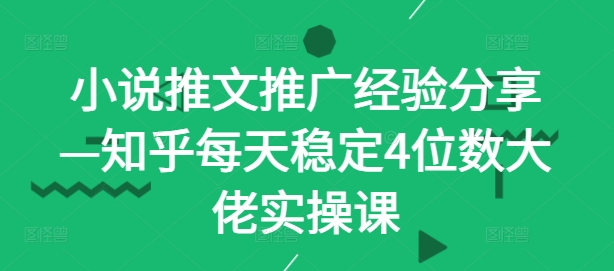 小说推文推广经验分享—知乎每天稳定4位数大佬实操课-轻创副业圈