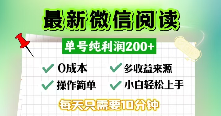 微信阅读最新玩法，每天十分钟，单号一天200+，简单0零成本，当日提现-轻创副业圈