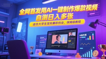 全网首发用AI一键制作爆款视频，自测日入多张，适合大学生宝妈兼职创业，保姆级教程-轻创副业圈