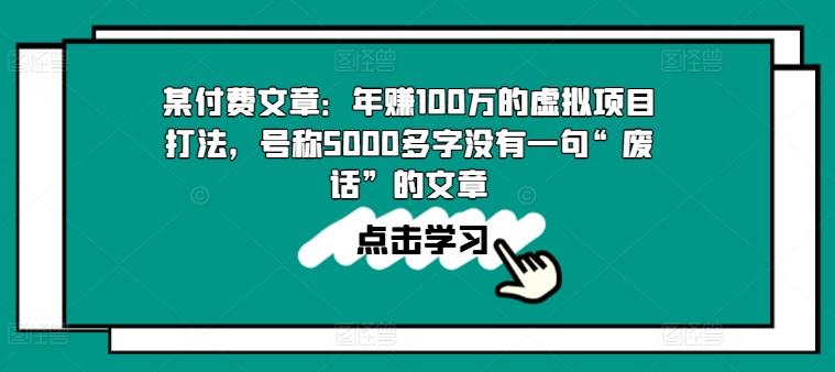 某付费文章：年赚100w的虚拟项目打法，号称5000多字没有一句“废话”的文章-轻创副业圈