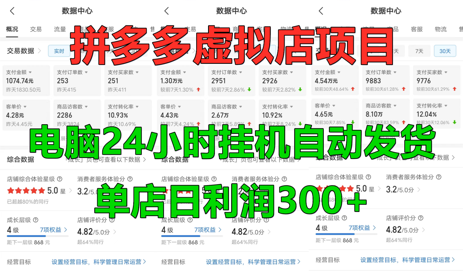 拼多多虚拟店铺项目，电脑挂机自动发货，单店日利润300+-轻创副业圈