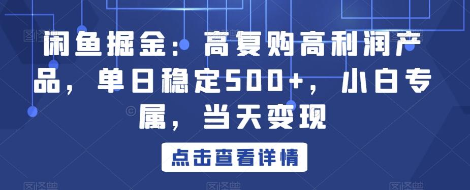 闲鱼掘金：高复购高利润产品，单日稳定500+，小白专属，当天变现-轻创副业圈