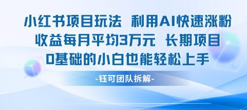 适合小白操作的小红书新项目，利用AI快速涨粉，收益每月平均1W+-轻创副业圈