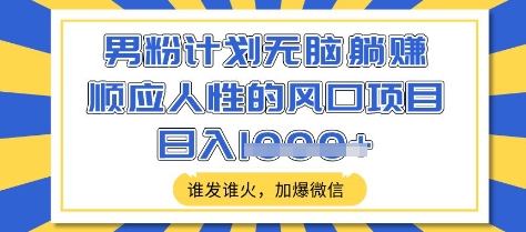 男粉计划无脑躺Z，顺应人性的风口项目，谁发谁火，加爆微信，日入多张【揭秘】-轻创副业圈