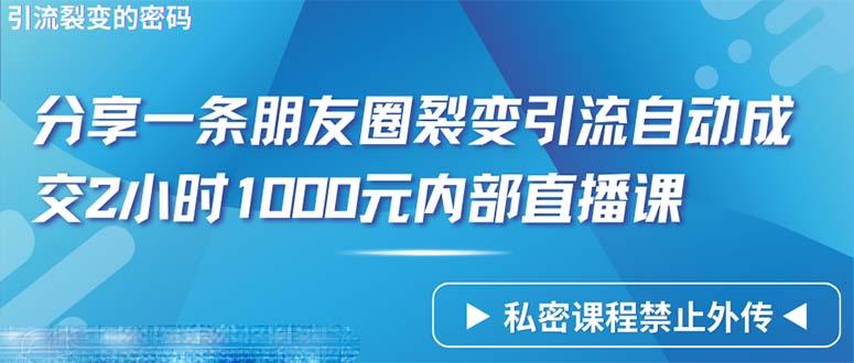 (9850期)仅靠分享一条朋友圈裂变引流自动成交2小时1000内部直播课程-轻创副业圈