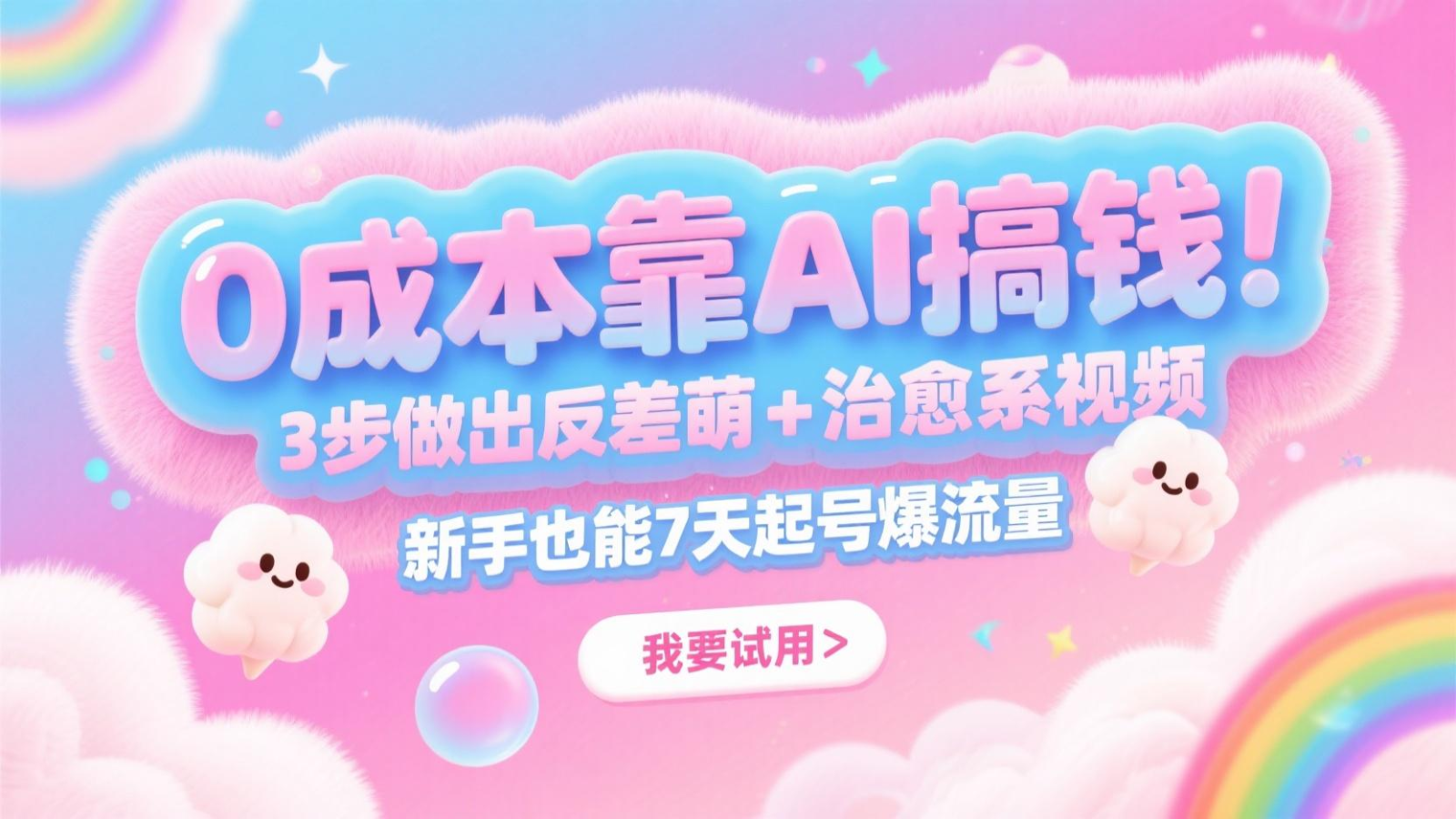 0成本靠AI搞钱！3步做出反差萌+治愈系视频，新手也能7天起号爆流量，月入5位数-轻创副业圈
