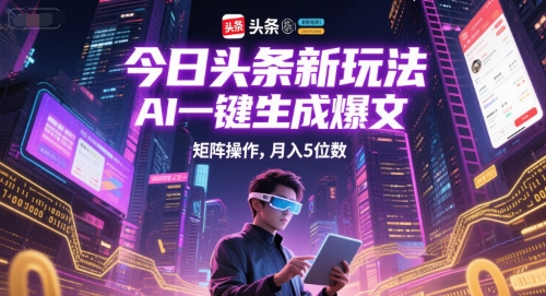 今日头条新玩法，AI一键生成爆文，矩阵操作，月入5位数-轻创副业圈