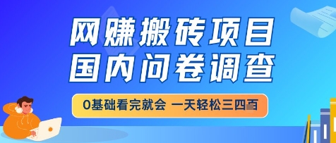 网创搬砖项目，国内问卷调查，小白轻松上手，一天三四张的也不难，干就完了【揭秘】-轻创副业圈