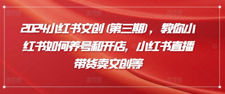 2024小红书文创(第三期)，教你小红书如何养号和开店，小红书直播带货卖文创等-轻创副业圈