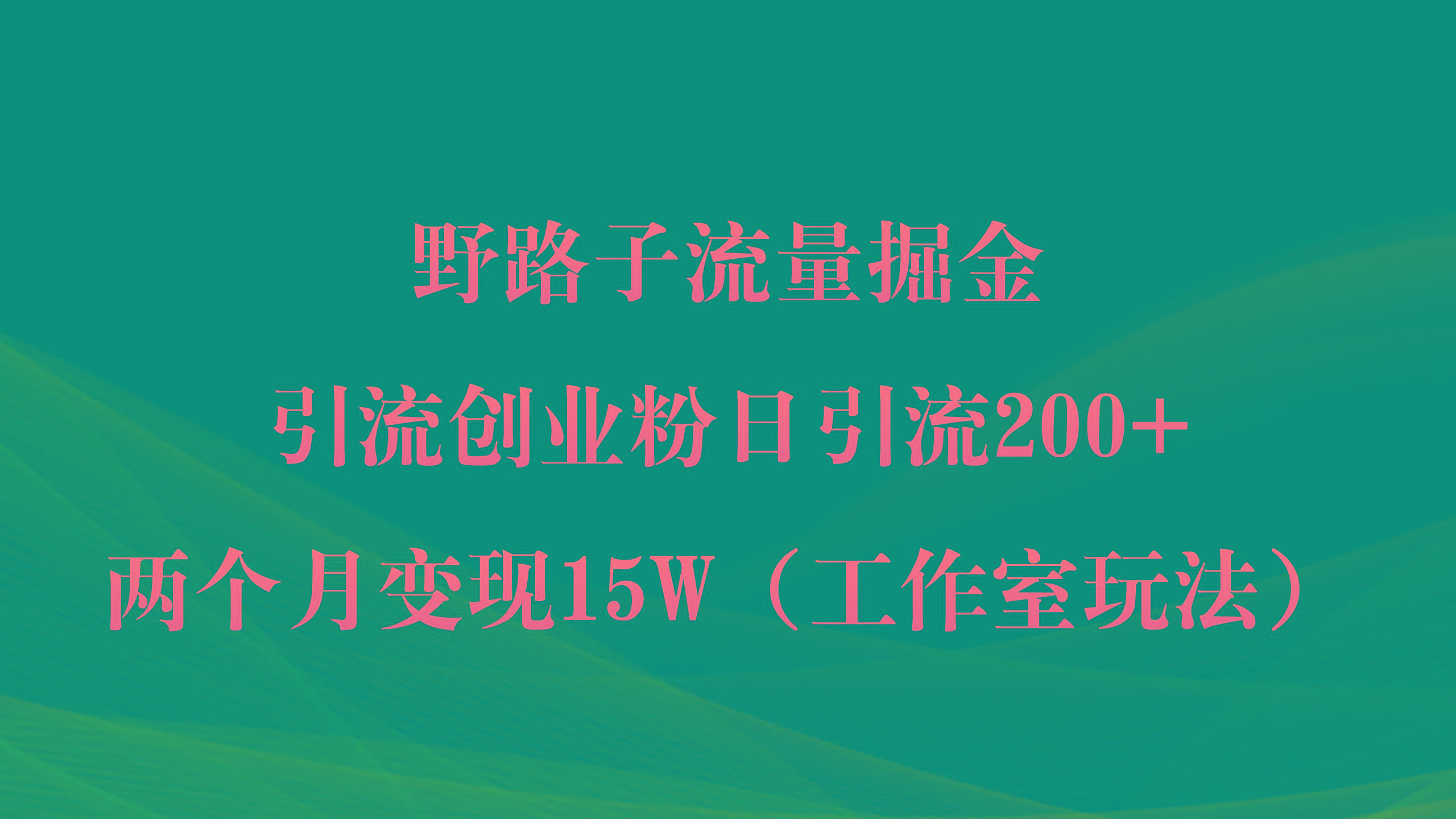 (9513期)野路子流量掘金，引流创业粉日引流200+，两个月变现15W(工作室玩法))-轻创副业圈