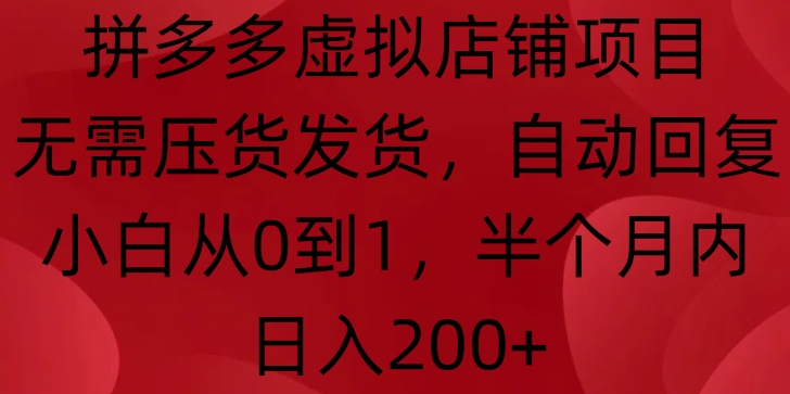 拼多多虚拟店铺项目，无需压货发货，自动回复，小白从0到1，半个月内日入200+【揭秘】-轻创副业圈