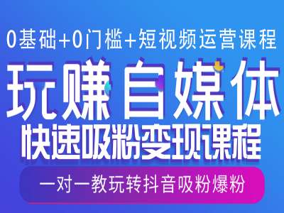 0基础+0门槛+短视频运营课程，玩赚自媒体快速吸粉变现课程，一对一教玩转抖音吸粉爆粉-轻创副业圈