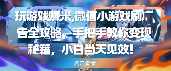 玩游戏挣米，微信小游戏刷广告全攻略，手把手教你变现秘籍，小白当天见效-轻创副业圈