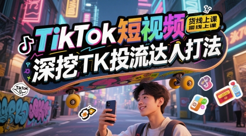 TikTok短视频带货线上课，深挖TK投流达人打法-轻创副业圈