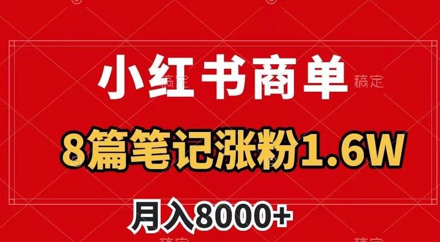 小红书商单最新玩法，8篇笔记涨粉1.6w，作品制作简单，月入8000+【揭秘】-轻创副业圈