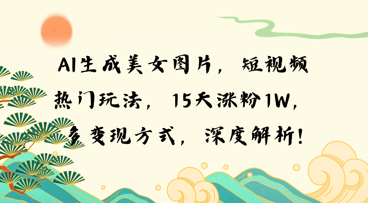AI生成美女图片，短视频热门玩法，15天涨粉1W，多变现方式，深度解析!-轻创副业圈
