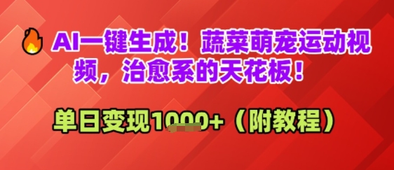 AI一键生成！蔬菜萌宠运动视频，治愈系的天花板！单日变现多张-轻创副业圈