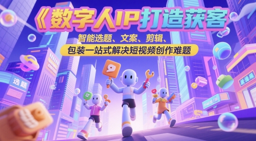 数字人IP打造获客变现实操课，智能选题、文案、剪辑、包装一站式解决短视频创作难题-轻创副业圈