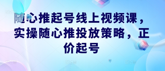 随心推起号线上视频课，实操随心推投放策略，正价起号-轻创副业圈