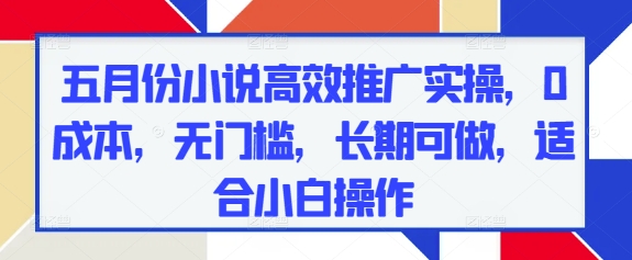五月份小说高效推广实操，0成本，无门槛，长期可做，适合小白操作-轻创副业圈
